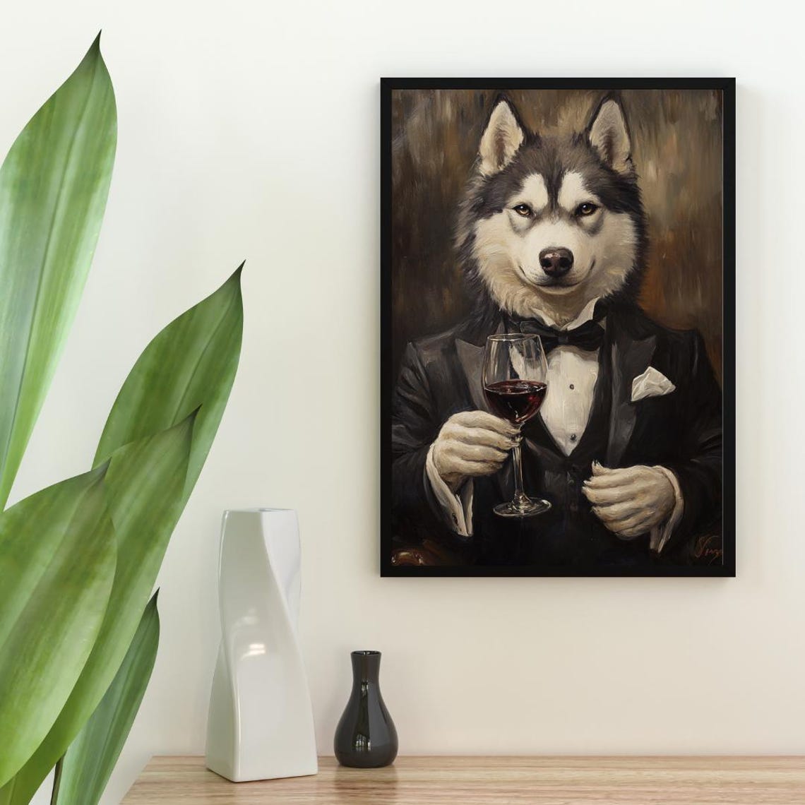 Husky In Tuxedo Poster Pet Poster Husky In Suit Print Dog Wall Art Siberian Husky Portrait Dog Living Room Poster Funny Husky Print - Image 2