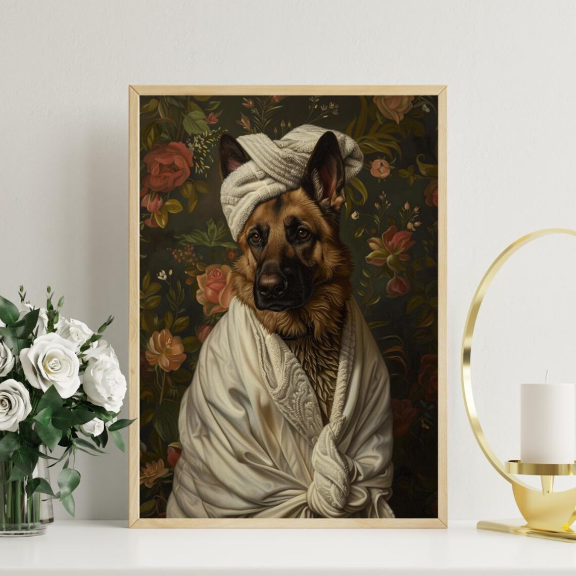 German Shepherd In Bathrobe Poster Print - Image 3