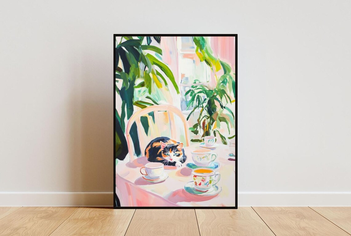 Retro Tortoiseshell Cat Oil Painting Art Print