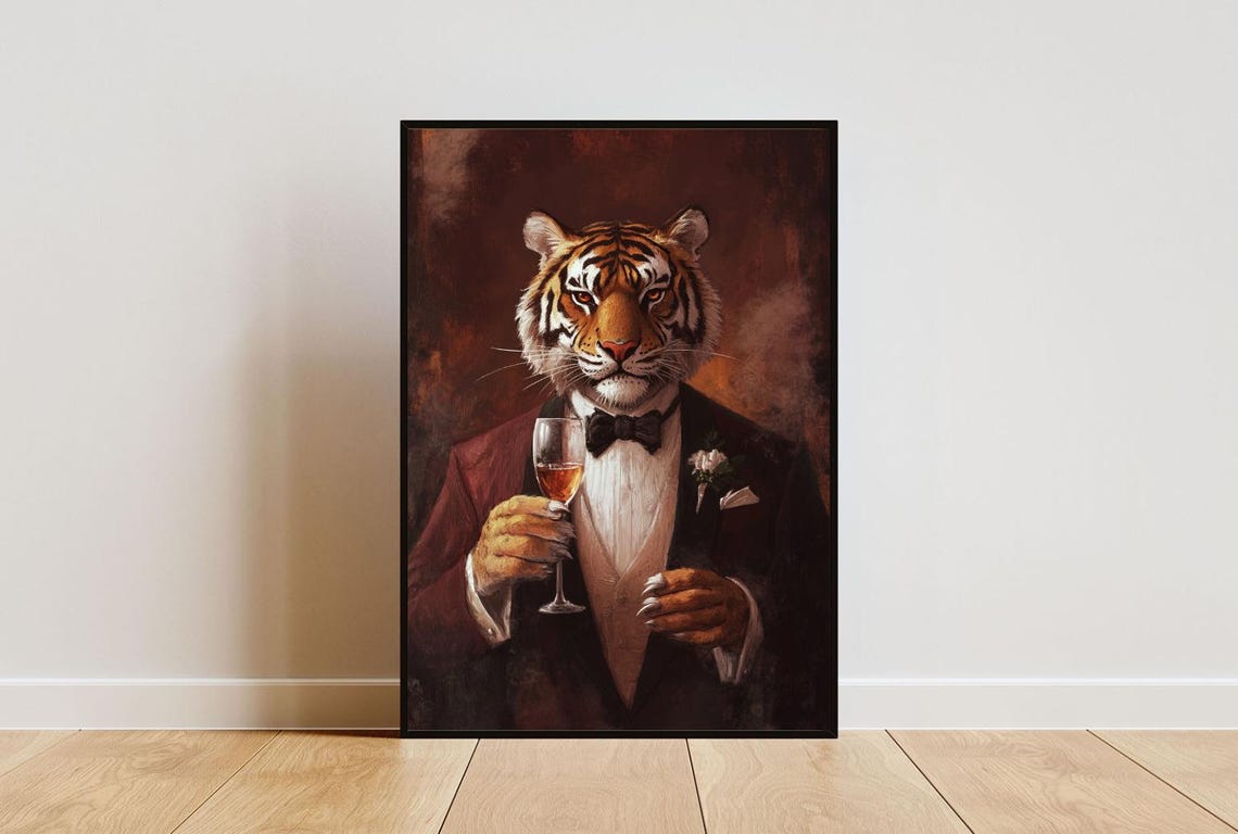 Tiger In Tuxedo Poster Animal Poster Tiger In Suit Print Tiger Portrait Animal Living Room Poster Funny Tiger Print Tiger Poster