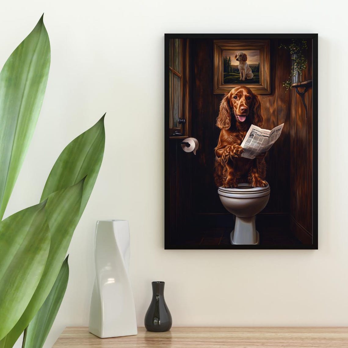 Irish Setter Reading Newspaper On Toilet Funny Bathroom Poster - Image 2