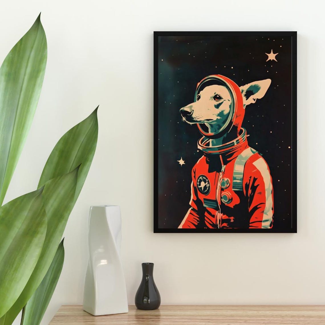 Slim Dog Astronaut Vintage Retro Starry Space Portrait Art Poster - Image 2