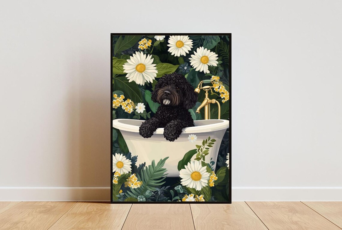 Portuguese Water Dog in Bathtub Funny Bathroom Poster