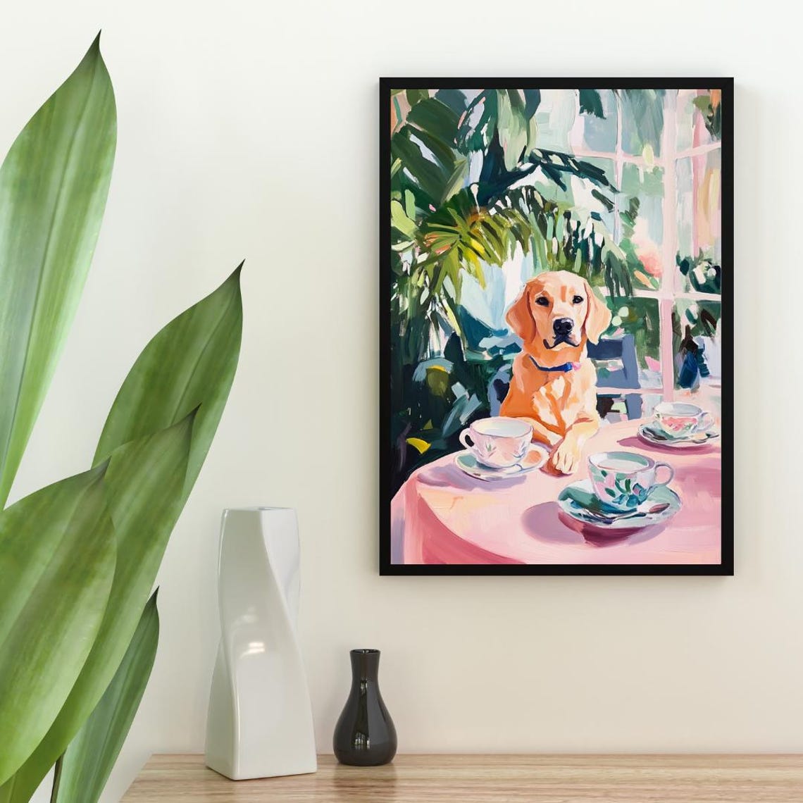 Labrador Retriever Dog Garden Tea Party Pastel Painting Poster - Image 2