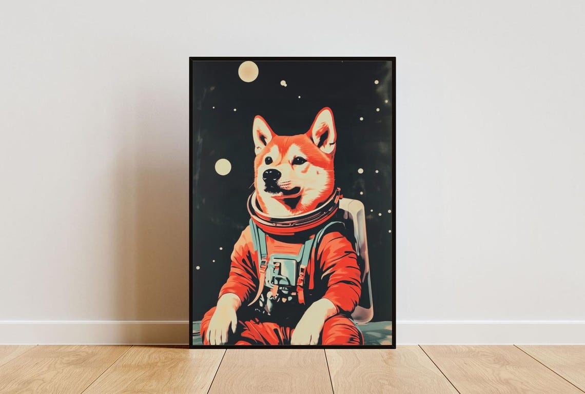 Akita Astronaut Poster Akita Retro Print Akita Portrait Dog Retro Space Poster Funny Dog Poster Andy Warhol Art Vintage Dog Poster