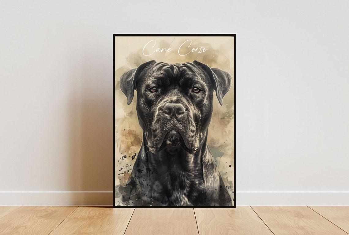 Cane Corso Watercolor Dog Breed Portrait Poster Script Name Detail