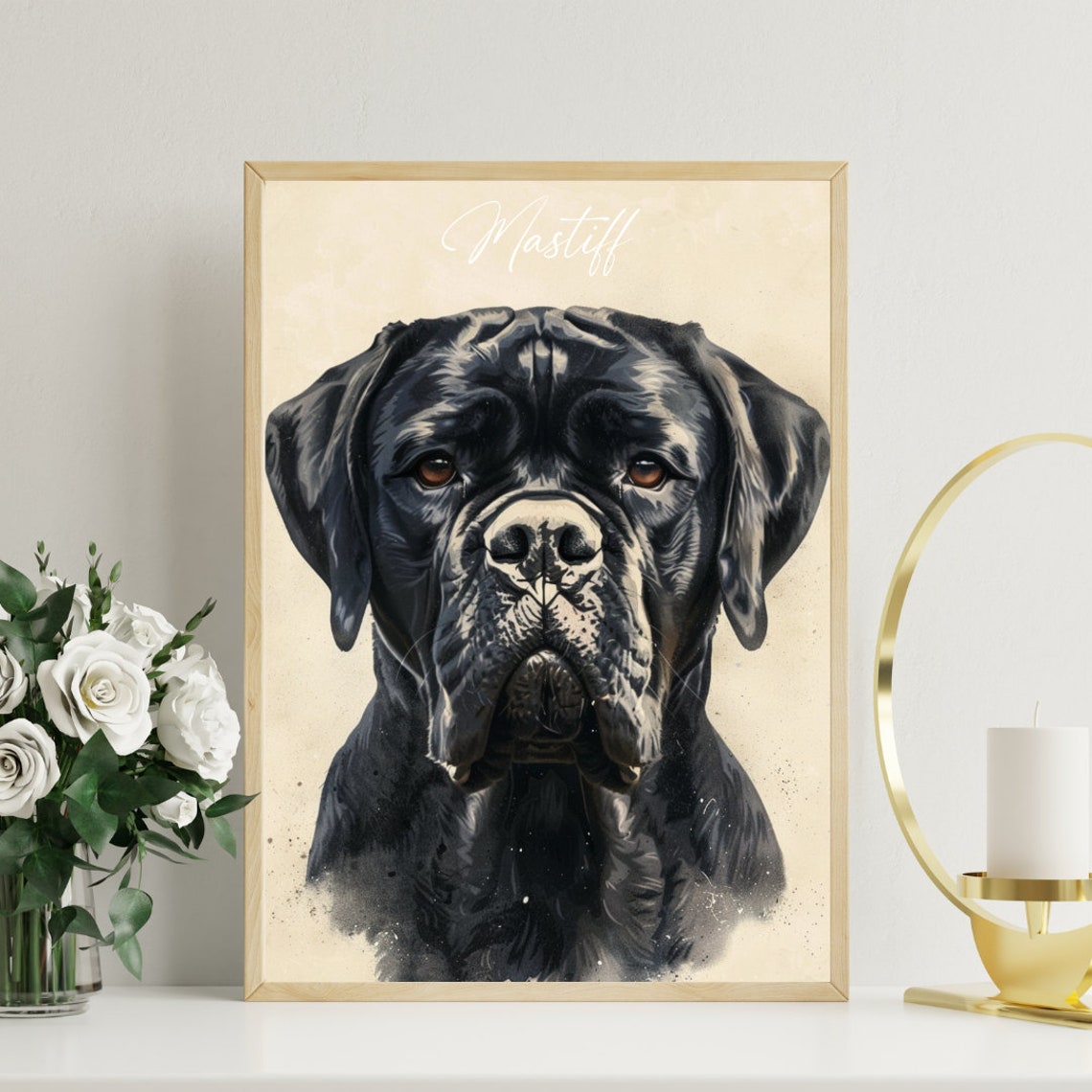 Mastiff Dog Watercolor Portrait Black Mastiff Breed Art Poster - Image 3