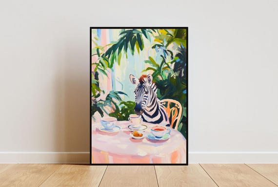 Retro Zebra Oil Painting Vintage Animal Poster