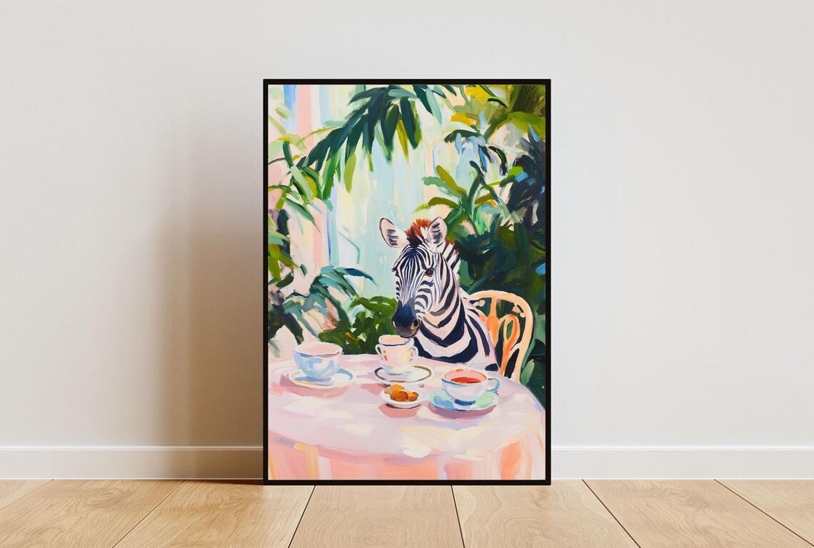Retro Zebra Oil Painting Vintage Animal Poster