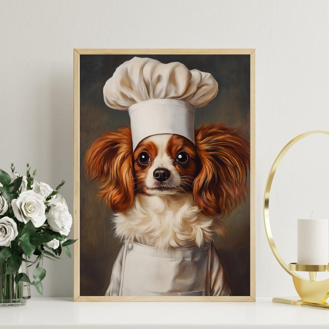 Cute Papillon Chef Hat Apron Portrait Funny Dog Kitchen Poster - Image 3