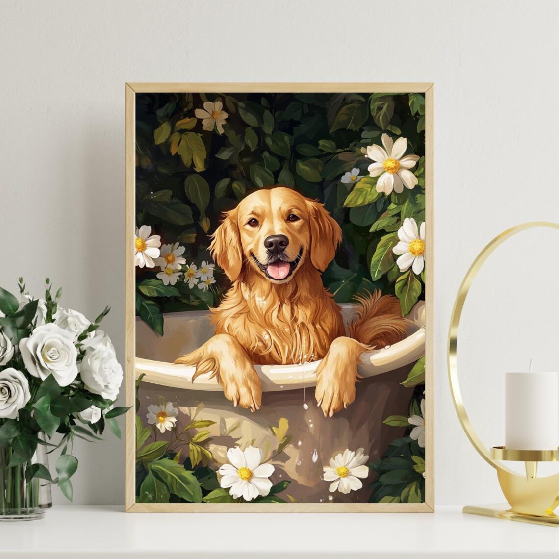 Golden Retriever In Bathtub Poster Funny Dog Poster Golden Retriever Bathroom Print Golden Retriever Bath Poster Dog Bathroom Wall Art - Image 3