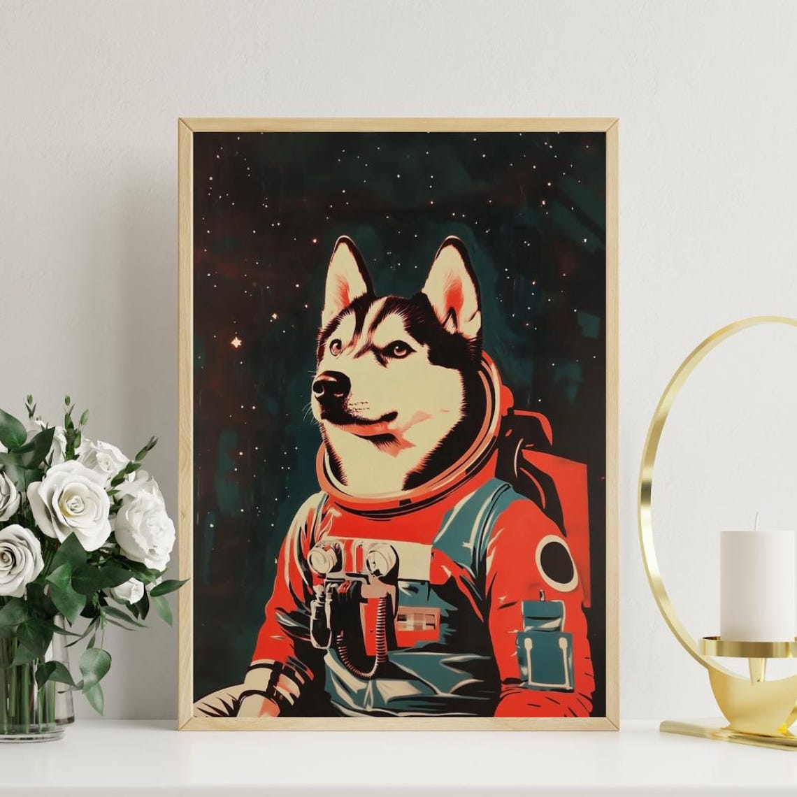 Siberian Husky Astronaut Retro Space Dog Pop Art Poster Gift Idea - Image 3