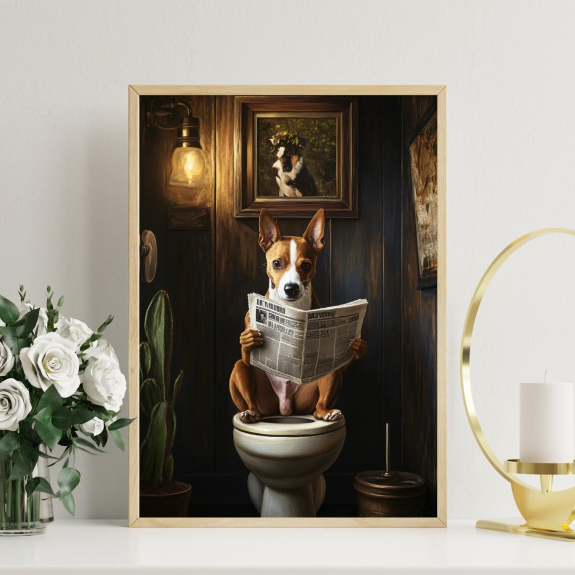 Basenji Bathroom Art Print, Dog Portrait - Image 3