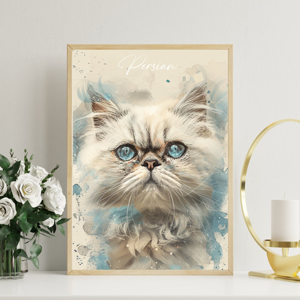 Persian Cat Watercolor Portrait Blue Eyes Elegant Fine Art Poster - Image 3