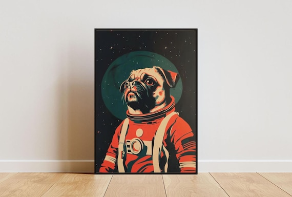 Pug Astronaut Retro Space Dog Pop Art Portrait Poster Funny Gift