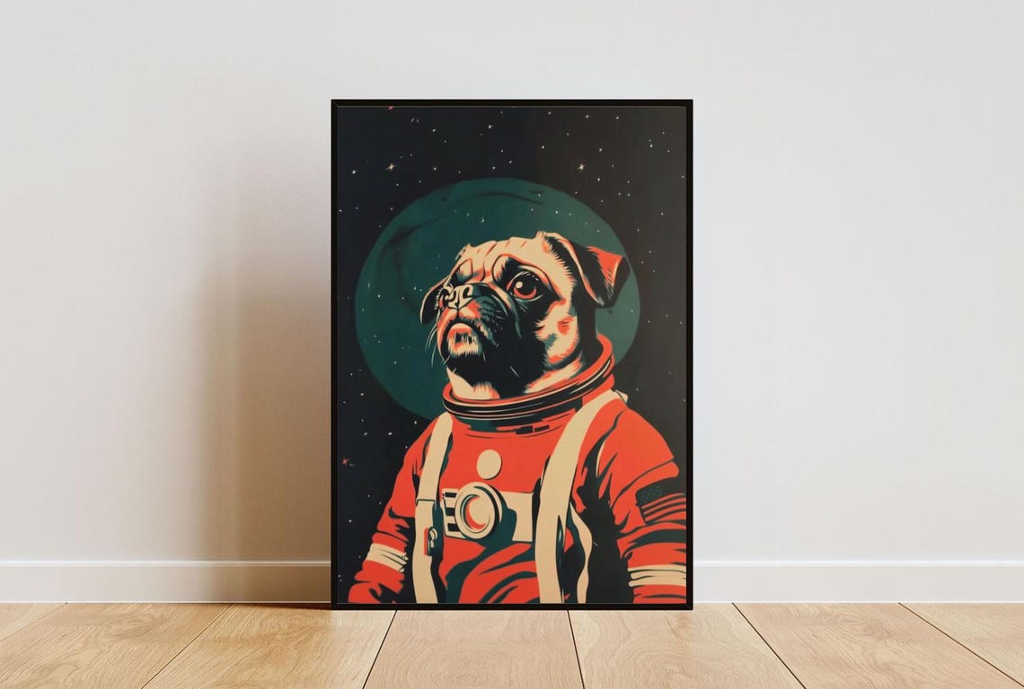 Pug Astronaut Retro Space Dog Pop Art Portrait Poster Funny Gift