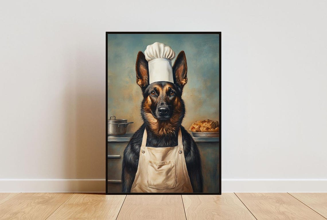 Belgian Malinois Chef Dog Portrait Poster Funny Kitchen Decor Gift