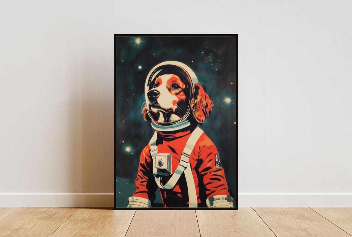 Cavalier King Charles Spaniel Astronaut Poster Cavalier King Charles Spaniel Retro Print Funny Dog Poster Andy Warhol Style Print