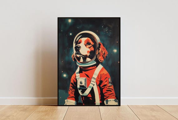 Cavalier King Charles Spaniel Astronaut Poster Cavalier King Charles Spaniel Retro Print Funny Dog Poster Andy Warhol Style Print