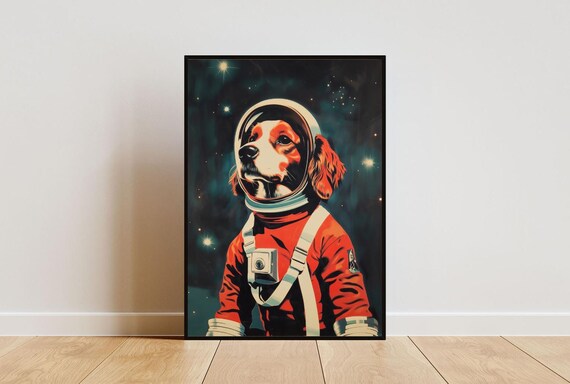Cavalier King Charles Spaniel Astronaut Retro Red Space Poster