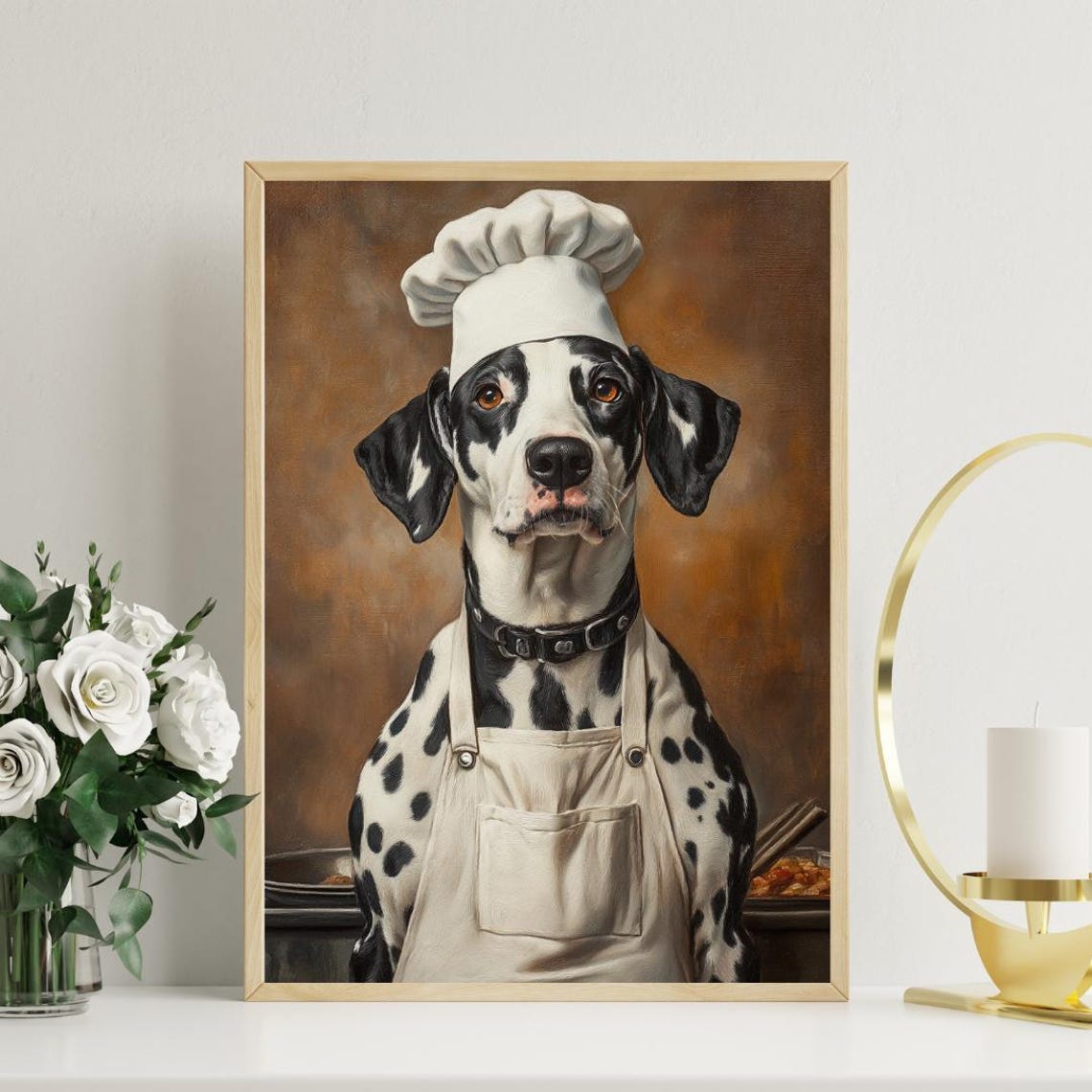 Dalmatian Chef Hat Apron Portrait Funny Spotted Dog Kitchen Poster - Image 3