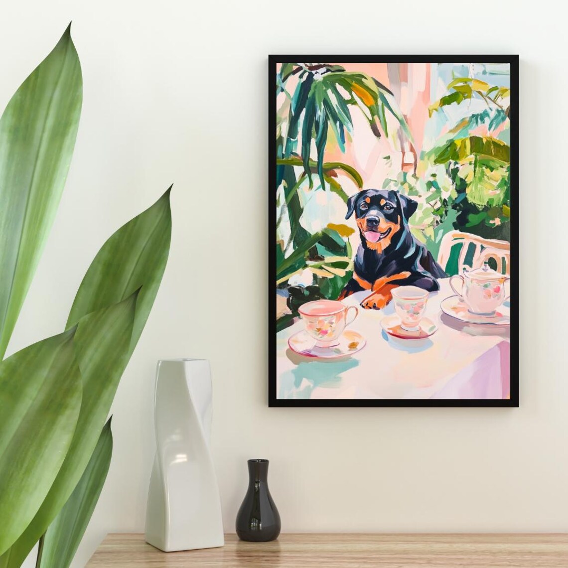 Retro Rottweiler Poster Rottweiler Oil Painting Vintage Rottweiler Poster Dog Dining Room Wall Art Retro Dog Poster Rottweiler Wall Art - Image 2