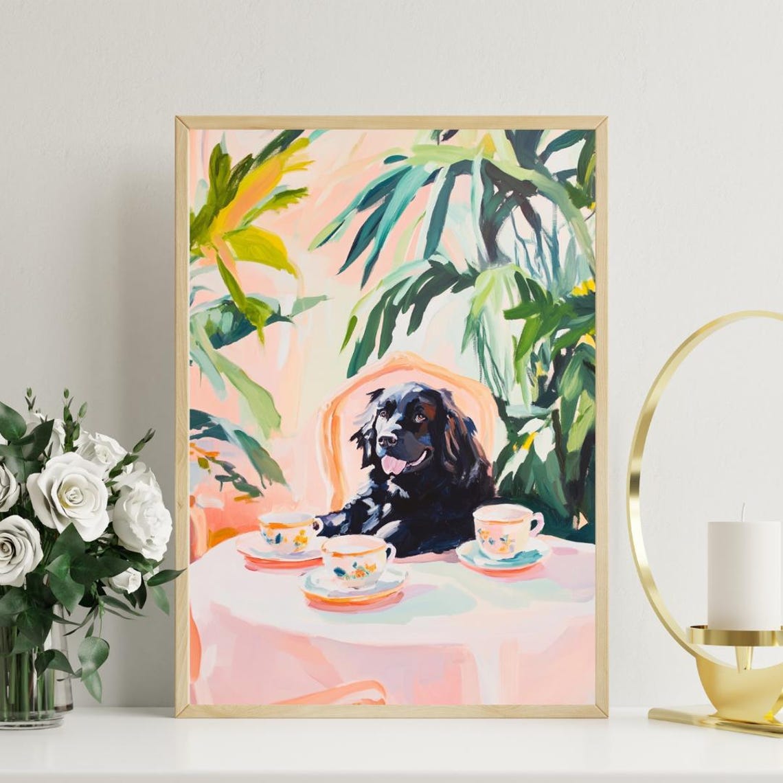Newfoundland Dog Cafe Afternoon Tea Gentle Giant Black Poster - Image 3