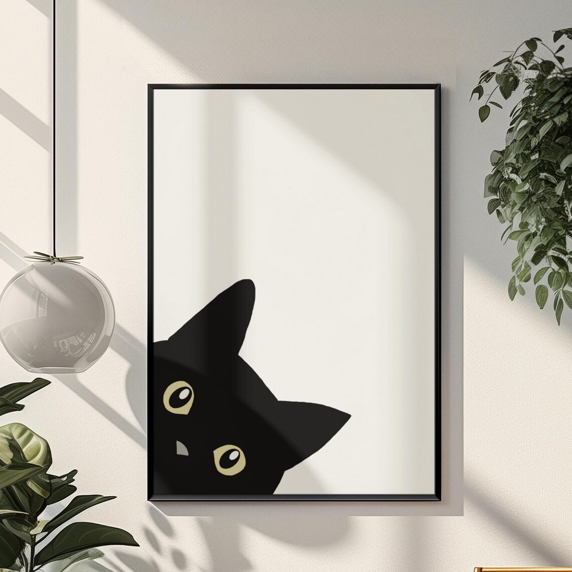 Adorable Peeking Black Cat Minimalist Cute Animal Art Poster