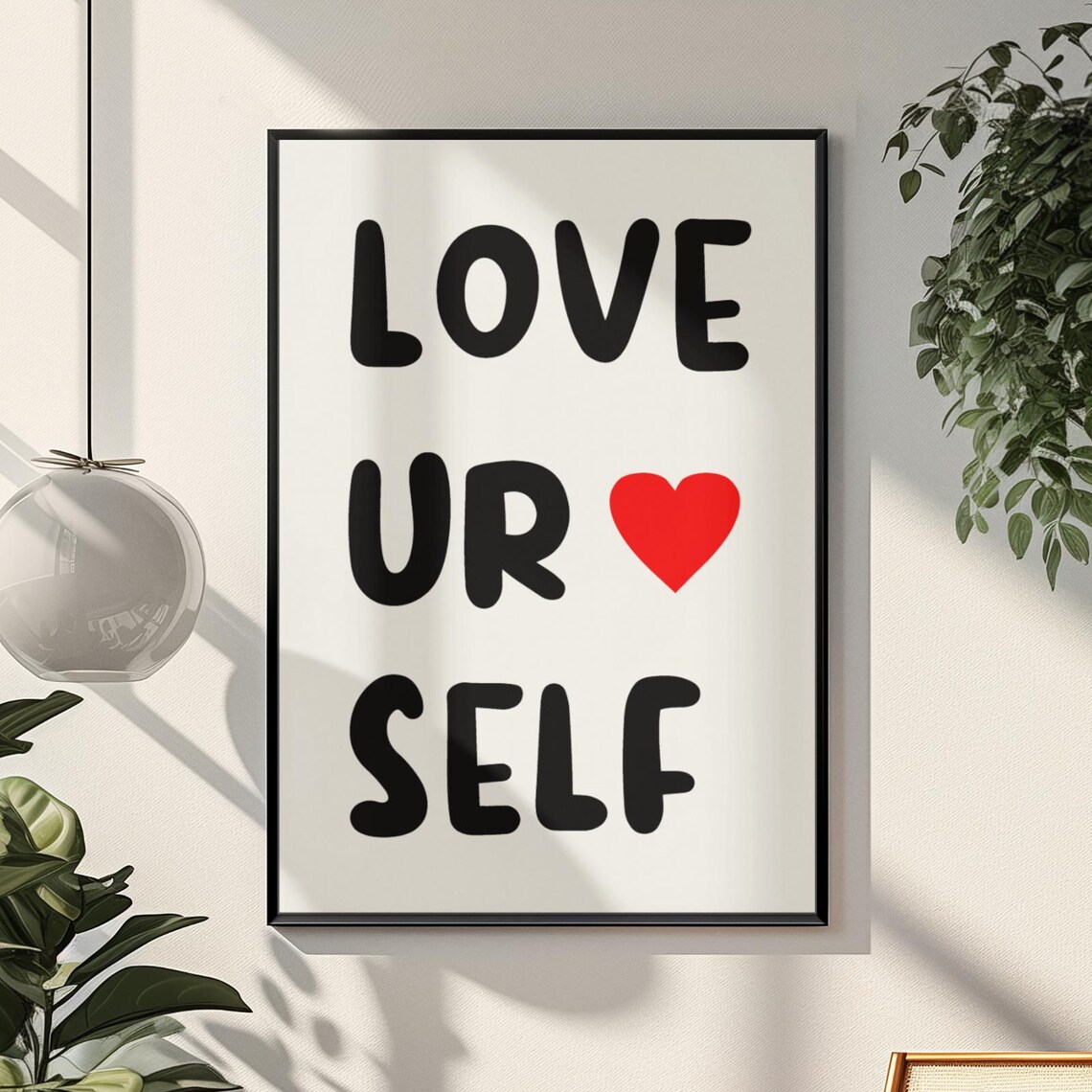 Love Ur Self Red Heart Playful Self Love Typography Quote Print