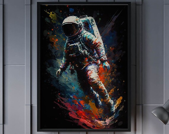 Astronaut Floating Colorful Splashes Poster Vivid Multicolor Space Art