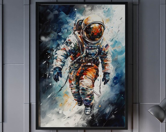 Astronaut Floating in Space Watercolor Splash Impressionist Poster