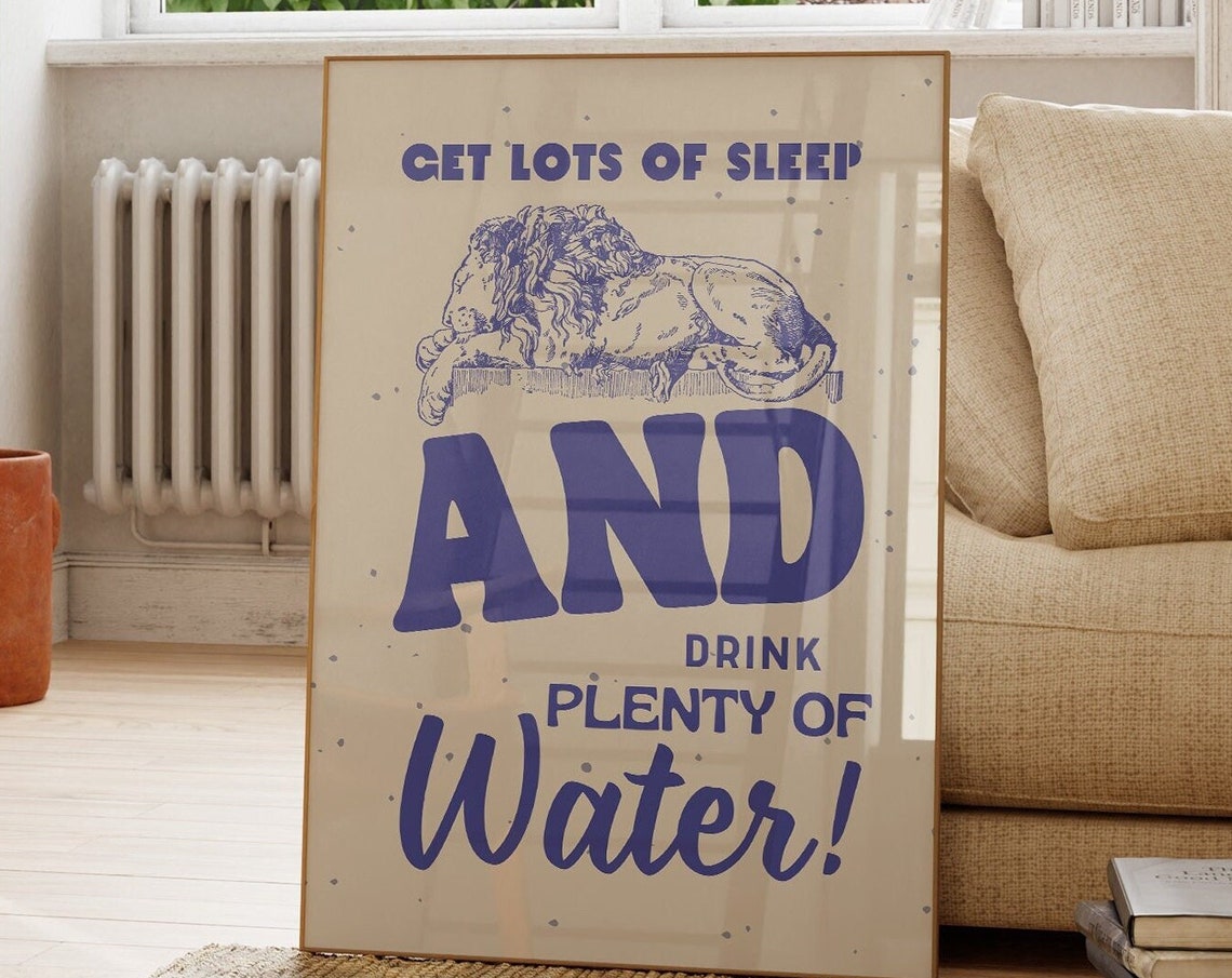 Drink Water Retro Art Print Funny Self Care Wall Art Vintage Wall Art Mental Health Poster That Girl Quote Poster 1 Print