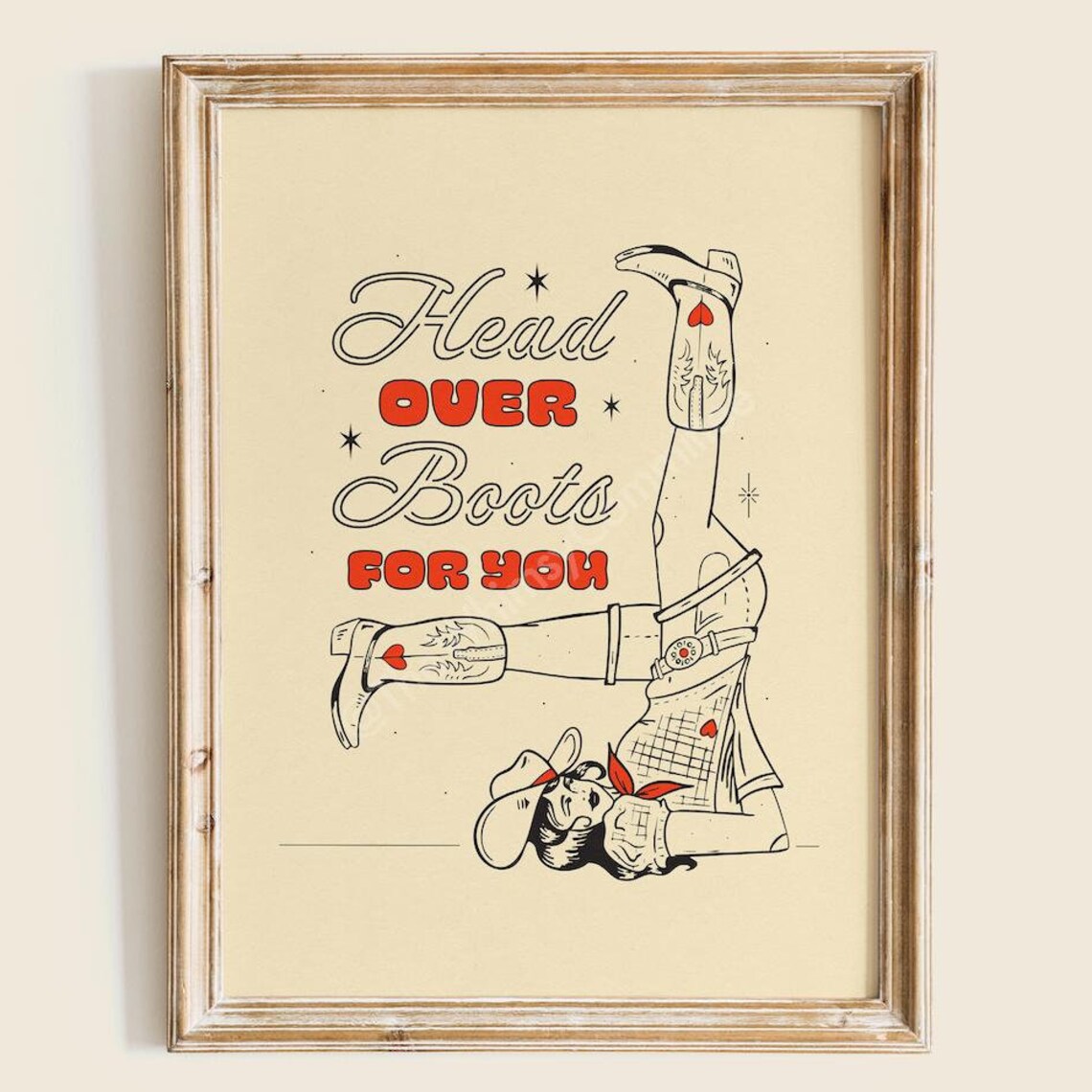 Head Over Boots For You Vintage Cowgirl Western Illustration Poster
