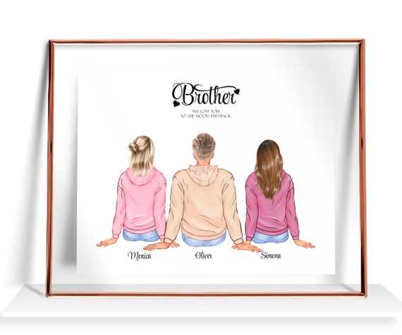 Brother Gift Custom Brother And Sister Print Personalized Gift For Brother From Sister Family Portrait Birthday Gift For Him Sister Gif