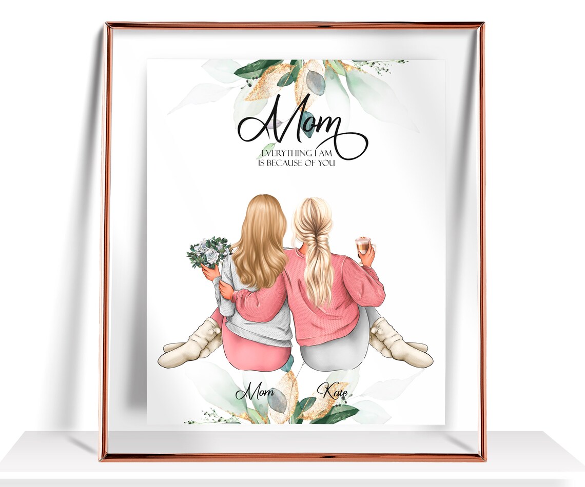 Mom Everything I Am Is Because of You Botanical Gold Leaves Print