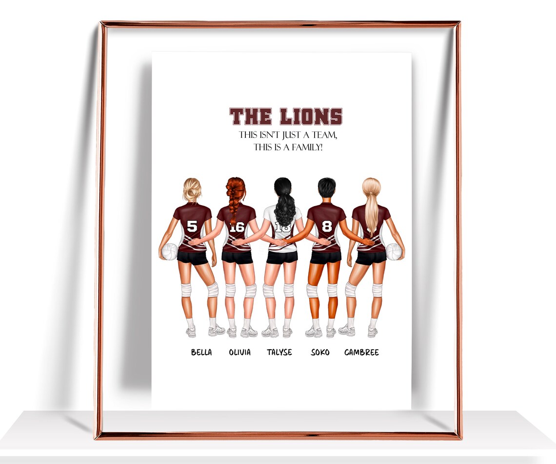 Personalized Volleyball Team Print, Team Graduation Art