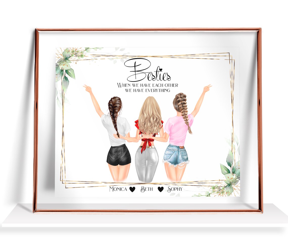 Besties When We Have Each Other Trio Friends Botanical Gift Poster