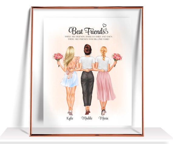 Best Friend Gift Personalized Friendship Gift Best Friend Birthday Gifts 3 Friends Gift Best Friend Print Custom Gift For Her