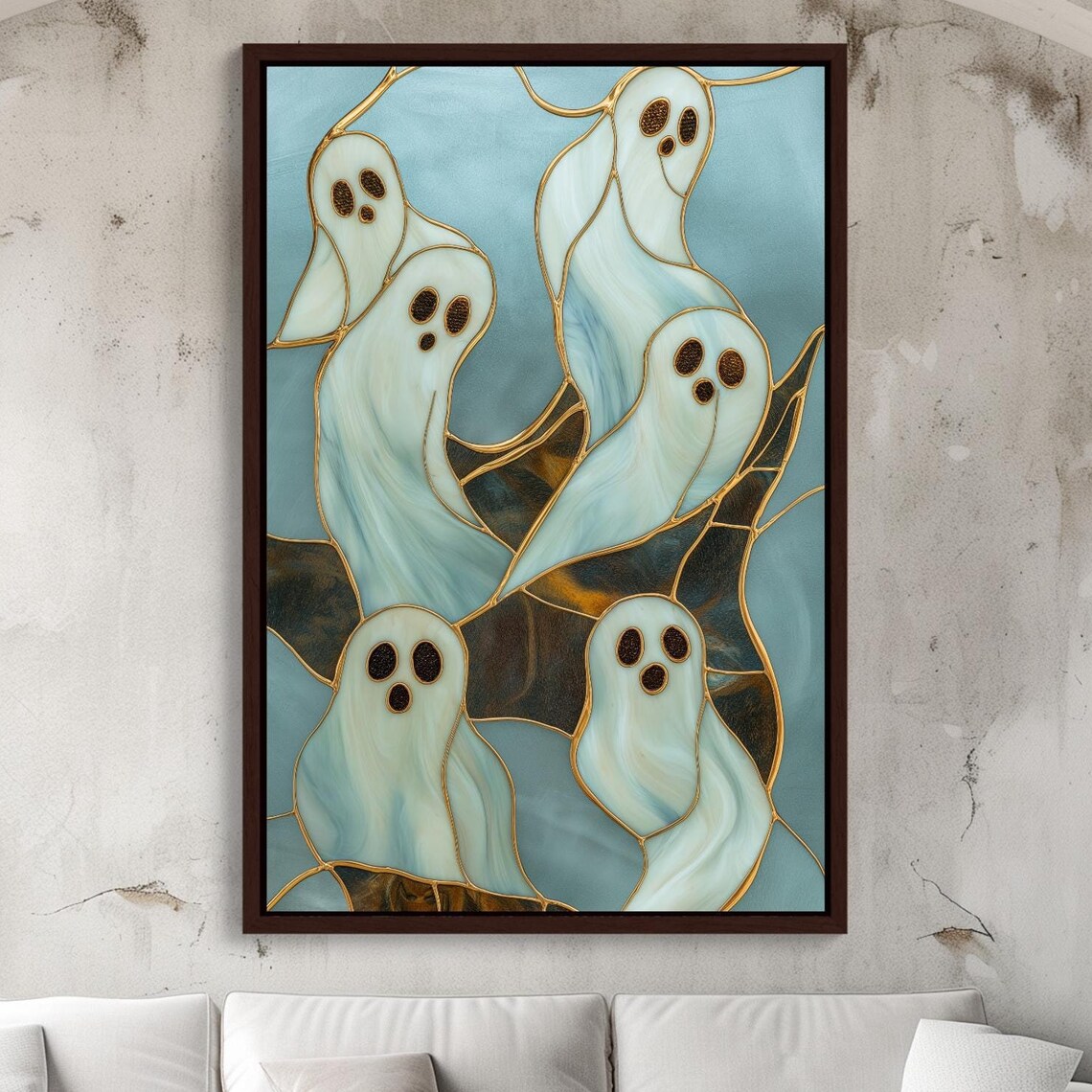 Cute Stained Glass Ghosts With Gold Halloween Spooky Art Poster