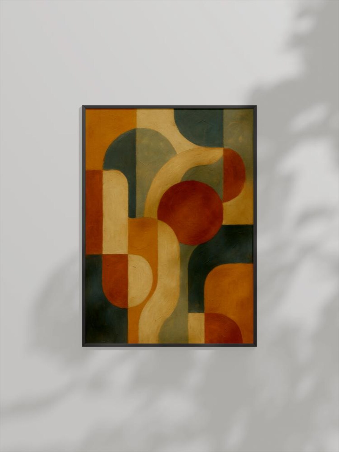 Retro Midcentury Geometric Bauhaus Warm Color Shapes Minimal Wall Art