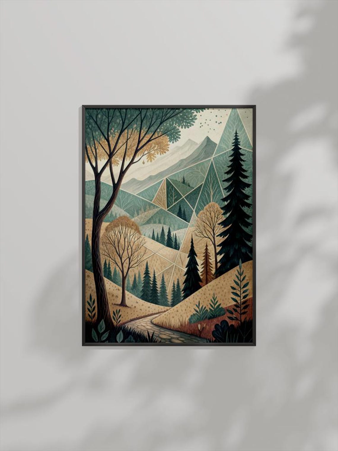 Geometric Forest Landscape Abstract Mountain Pine Nature Print