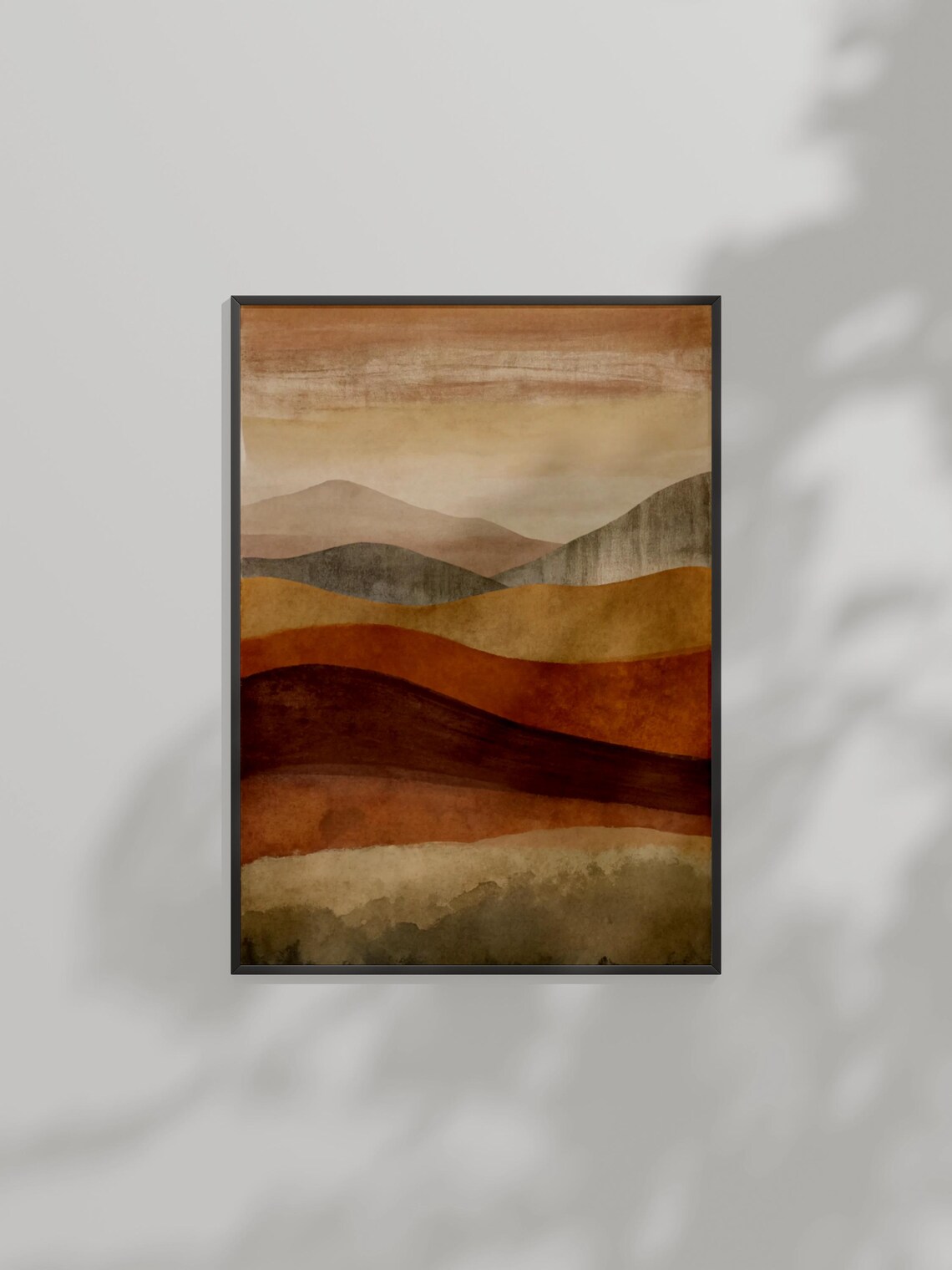 Earthy Abstract Rolling Hills Watercolor Landscape Art Poster