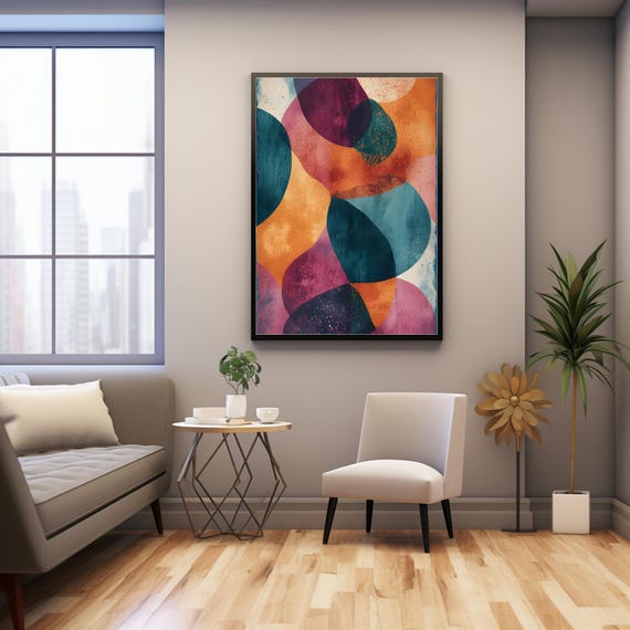 Organic Harmony Abstract Art In Burgundy Teal Orange And Peach Modern Wall For Instant
