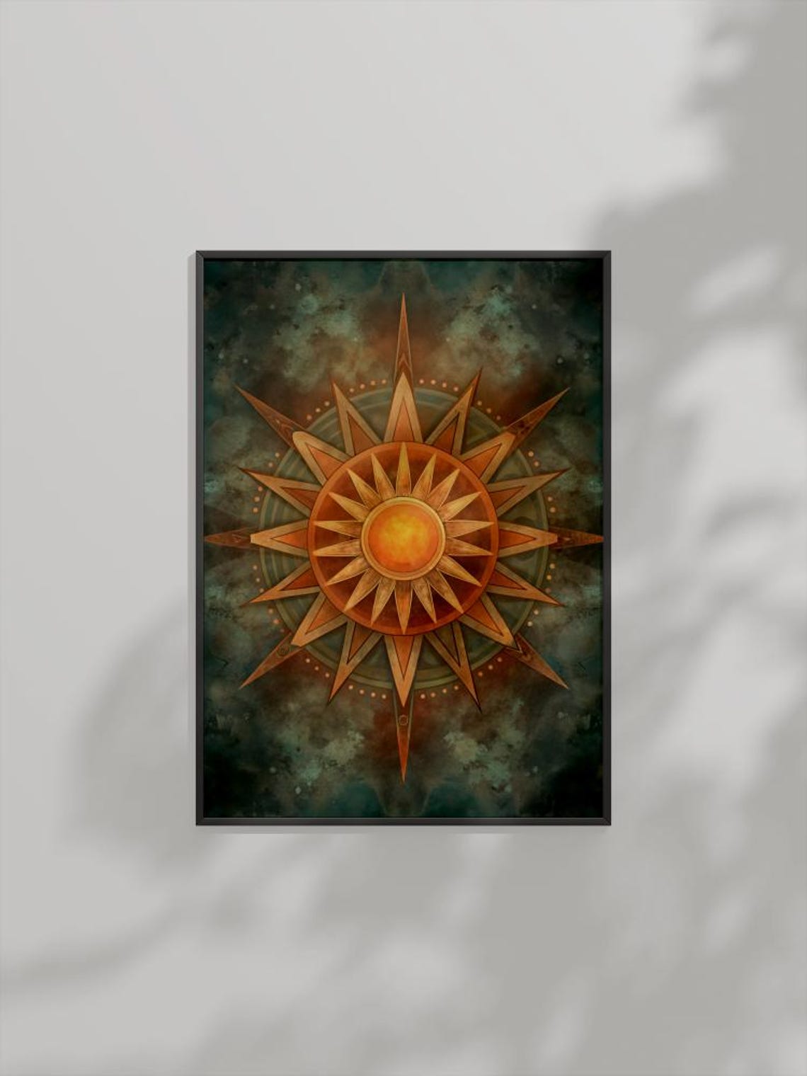 Boho Compass Sun Art Vintage Nautical Celestial Retro Decor Poster