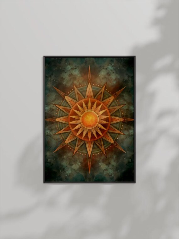 Boho Compass Sun Art Vintage Nautical Celestial Retro Decor Poster