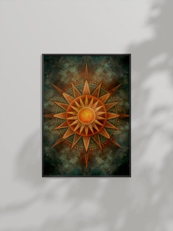 Boho Compass Sun Wall Art Vintage Nautical Celestial Decor Rustic Print Instant