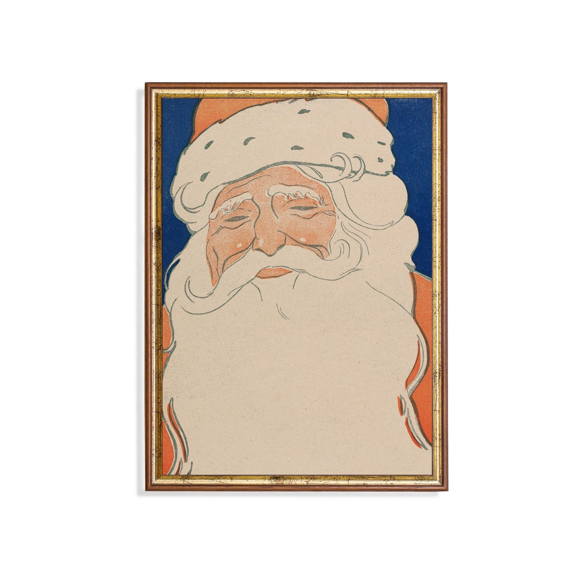 Winking Santa Claus Face Vintage Christmas Illustration Holiday Poster