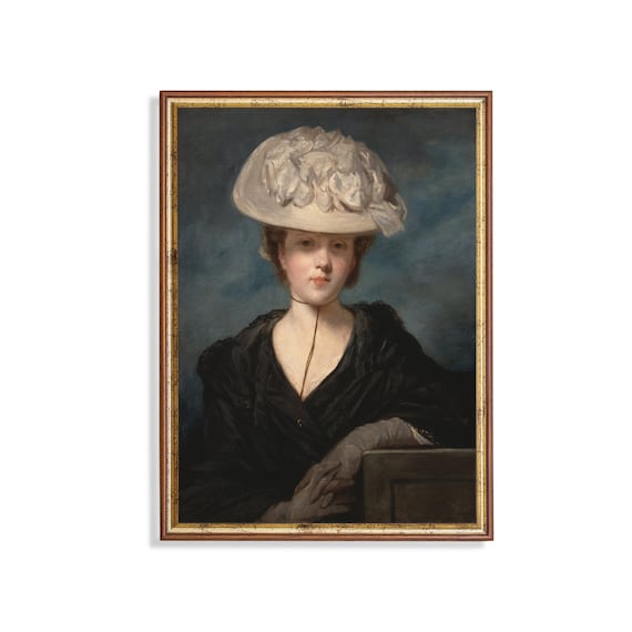 Lady in Black Dress with White Feathered Hat Vintage Portrait Poster