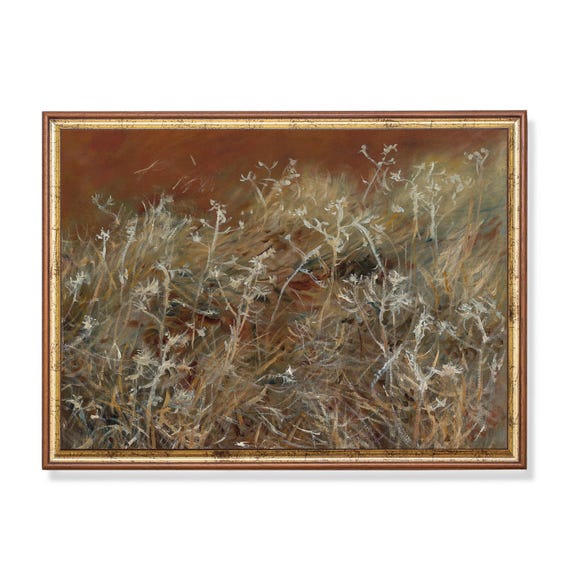 Printed And Shipped Vintage Autumn Painting Antique Fall Landscape Rustic Moody Art Country Scenery Physical Prints Thistles Art
