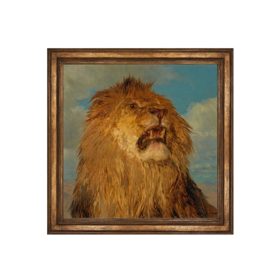 Printed And Shipped Vintage Lion Painting Lion Portrait Antique Animal Rustic Moody Art Square Art Print Physical Prints